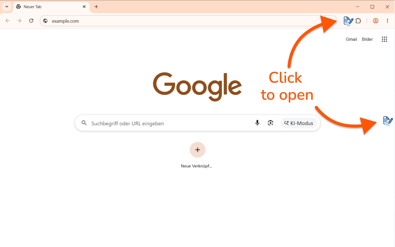 Screenshot showing how to open the Rewording Tool extension from the Chrome toolbar.